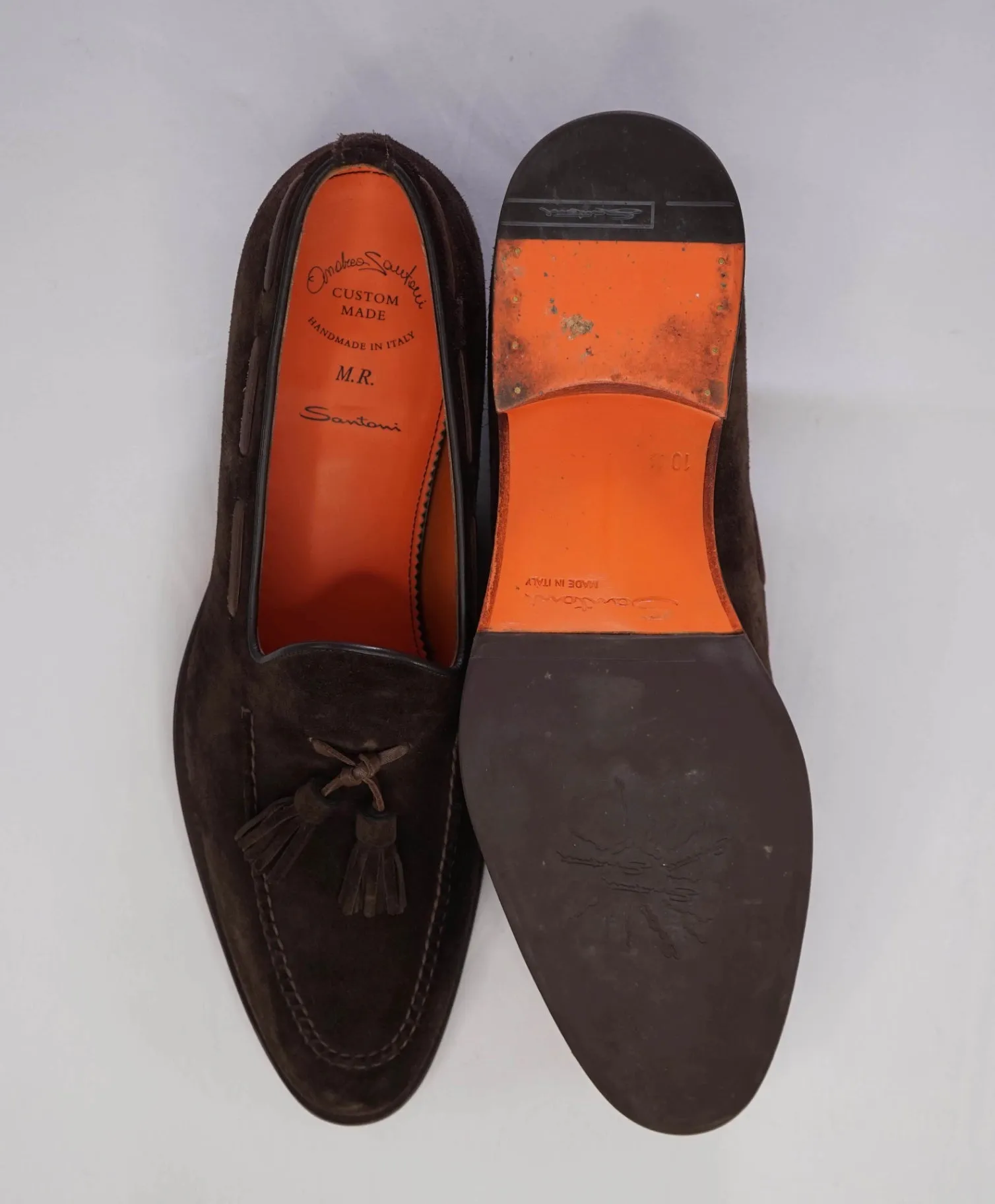 $1,595 Santoni CUSTOM Brown Tassel Loafers Suede US 11 (UK 10)