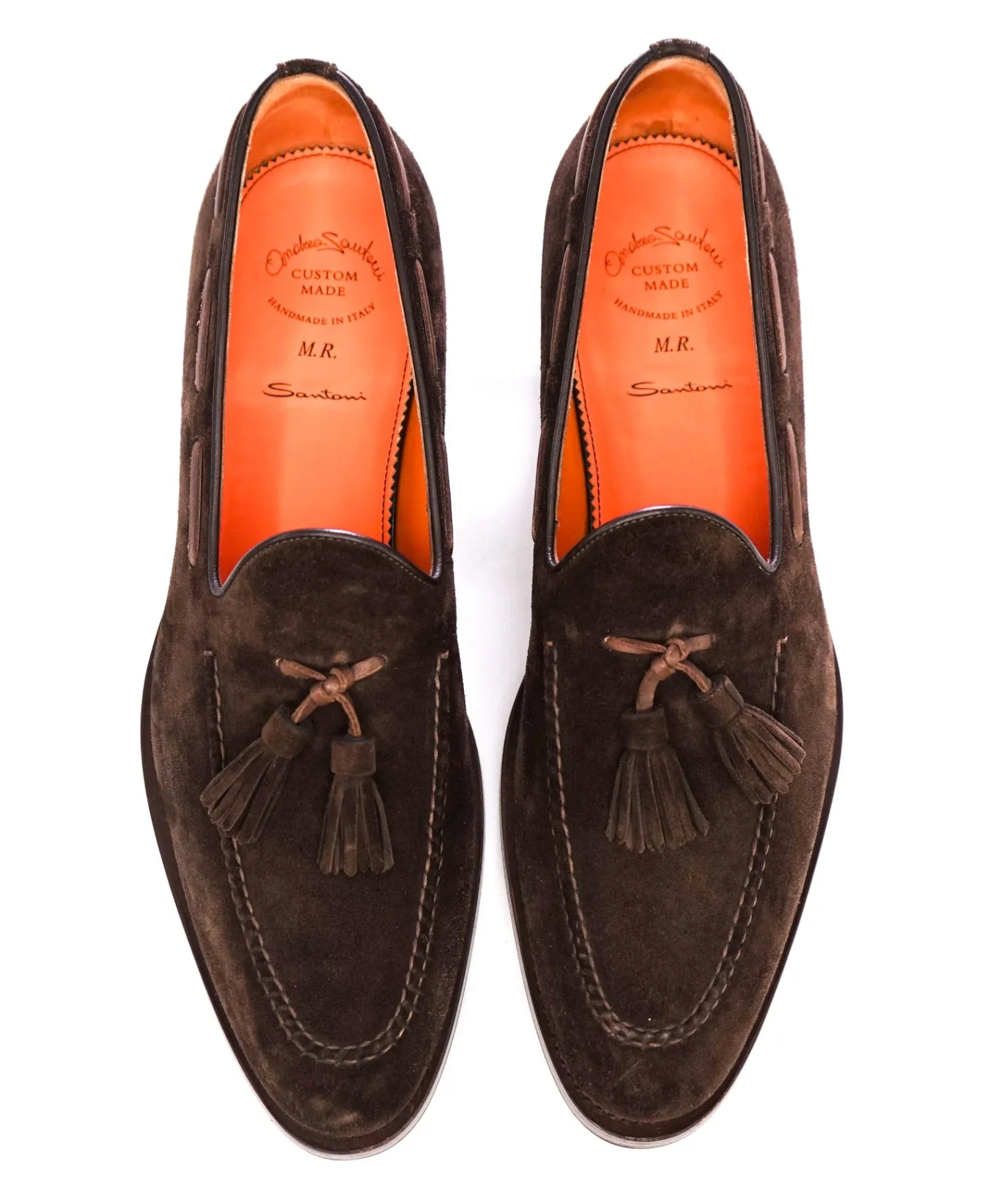 $1,595 Santoni CUSTOM Brown Tassel Loafers Suede US 11 (UK 10)