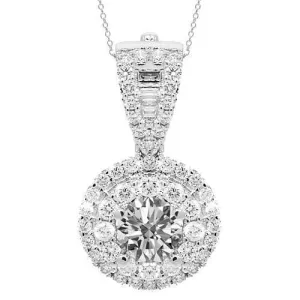 18K Solid White Gold Womens Diamond Circle Pendant 1.13 Ctw