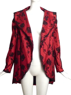 1960s Red Silk & Black Lace Coat, Size 8