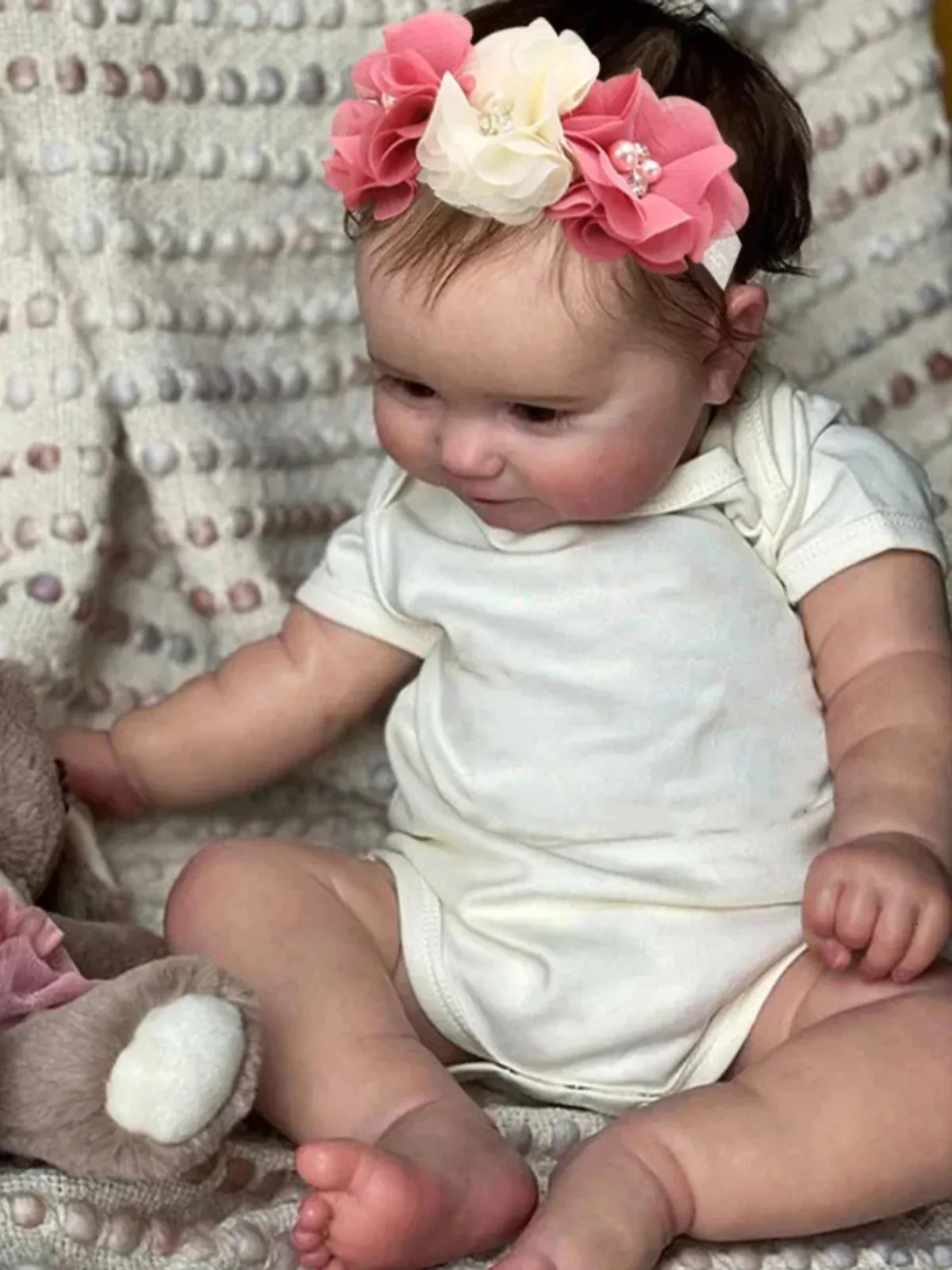 20" Charming Lifelike Baby Doll in White Outfit with Flower Headband