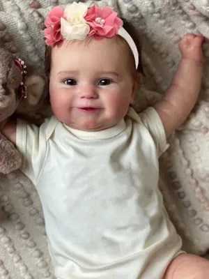 20" Charming Lifelike Baby Doll in White Outfit with Flower Headband