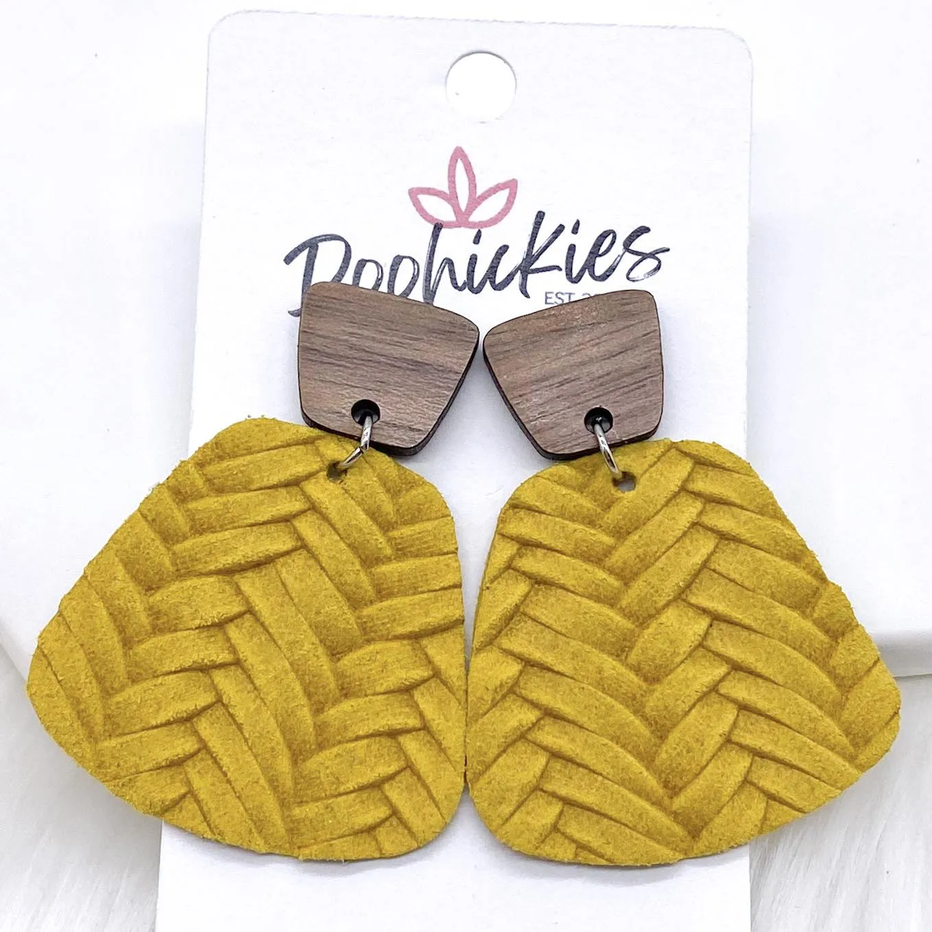 2" Walnut & Fall Braided Jasmine Dangles -Fall Leather Earrings