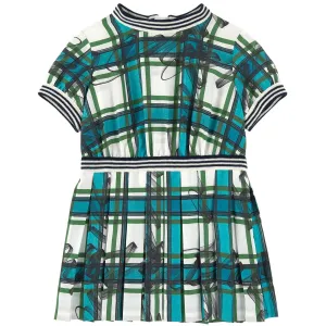 [4/5y] Burberry Scribble Check Silk Dress - Aqua Blue