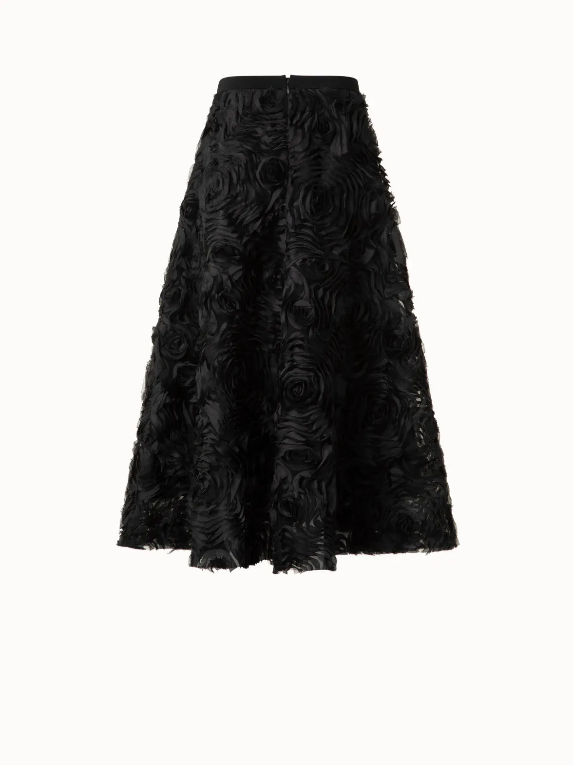 A-Line Midi Skirt with 3D Carnation Embroidery