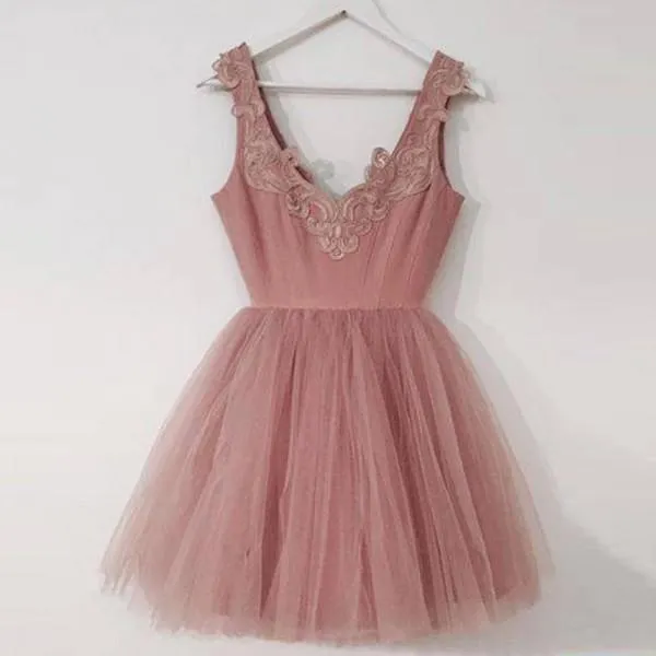 A-Line V-Neck Short Blush Appliques Homecoming Dress , Short Bridesmaid Dresses, WG102