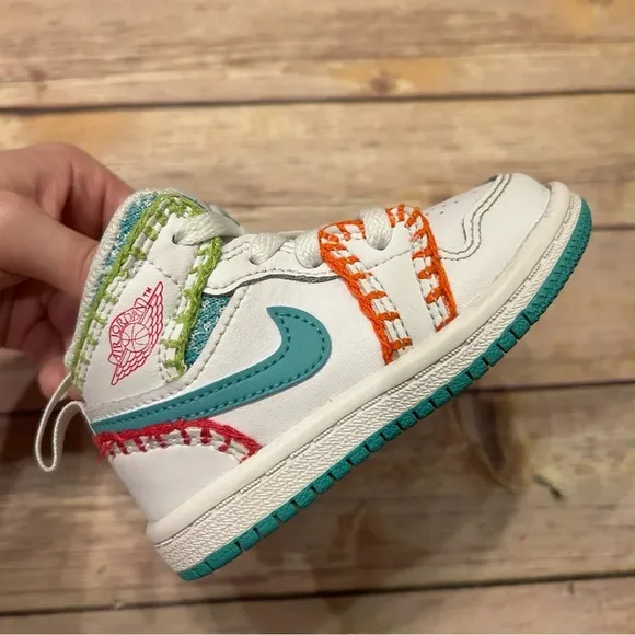 Air Jordan 1 Mid Multi Knit Leather Athletic Shoes