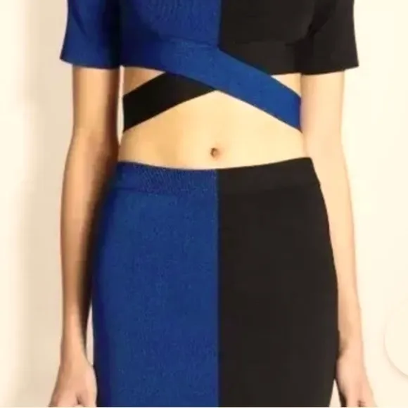 Alexander Wang Minimalist Designer Collection Colorblock Skirt Blue Black