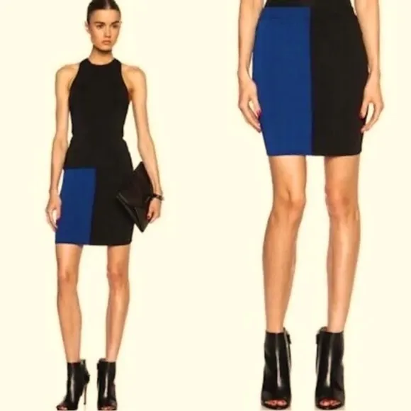 Alexander Wang Minimalist Designer Collection Colorblock Skirt Blue Black