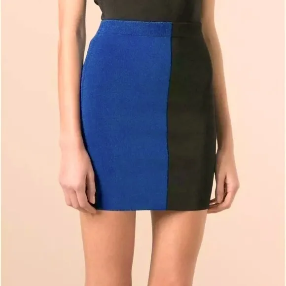 Alexander Wang Minimalist Designer Collection Colorblock Skirt Blue Black