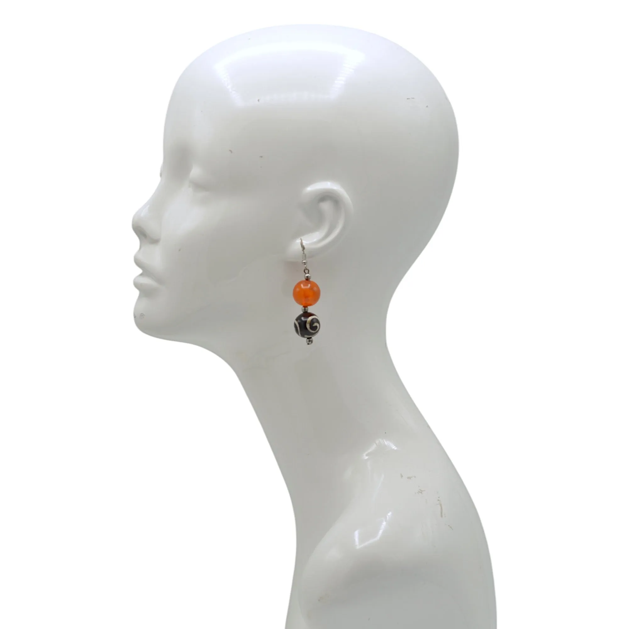 Amber and Brown Beads Drop Earrings#FWNK-2109-01-A-ER