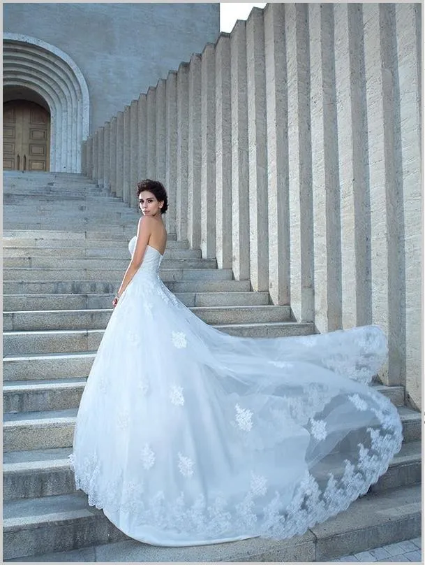 Applique Satin Spaghetti Straps Strapless Long Wedding Dresses Ball Gown