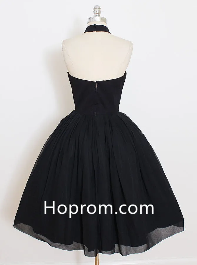 Back Strapless Homecoming Dress, Black Open Halter Homecoming Dress