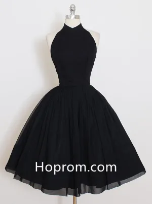 Back Strapless Homecoming Dress, Black Open Halter Homecoming Dress