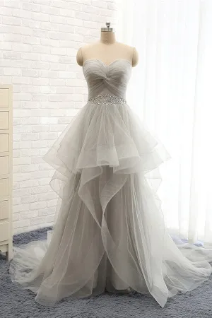 Back Up Lace Strapless Beaded Sweep Train Prom Dress ED0999