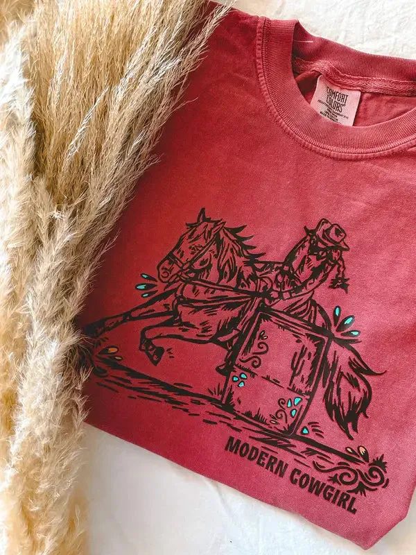 Barrel Racer Tee: Maroon / Large Front Only  Modern Cowgirl