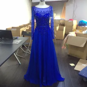 Beading Blue Prom Dresses,A-Line Prom Dress,Evening Dress