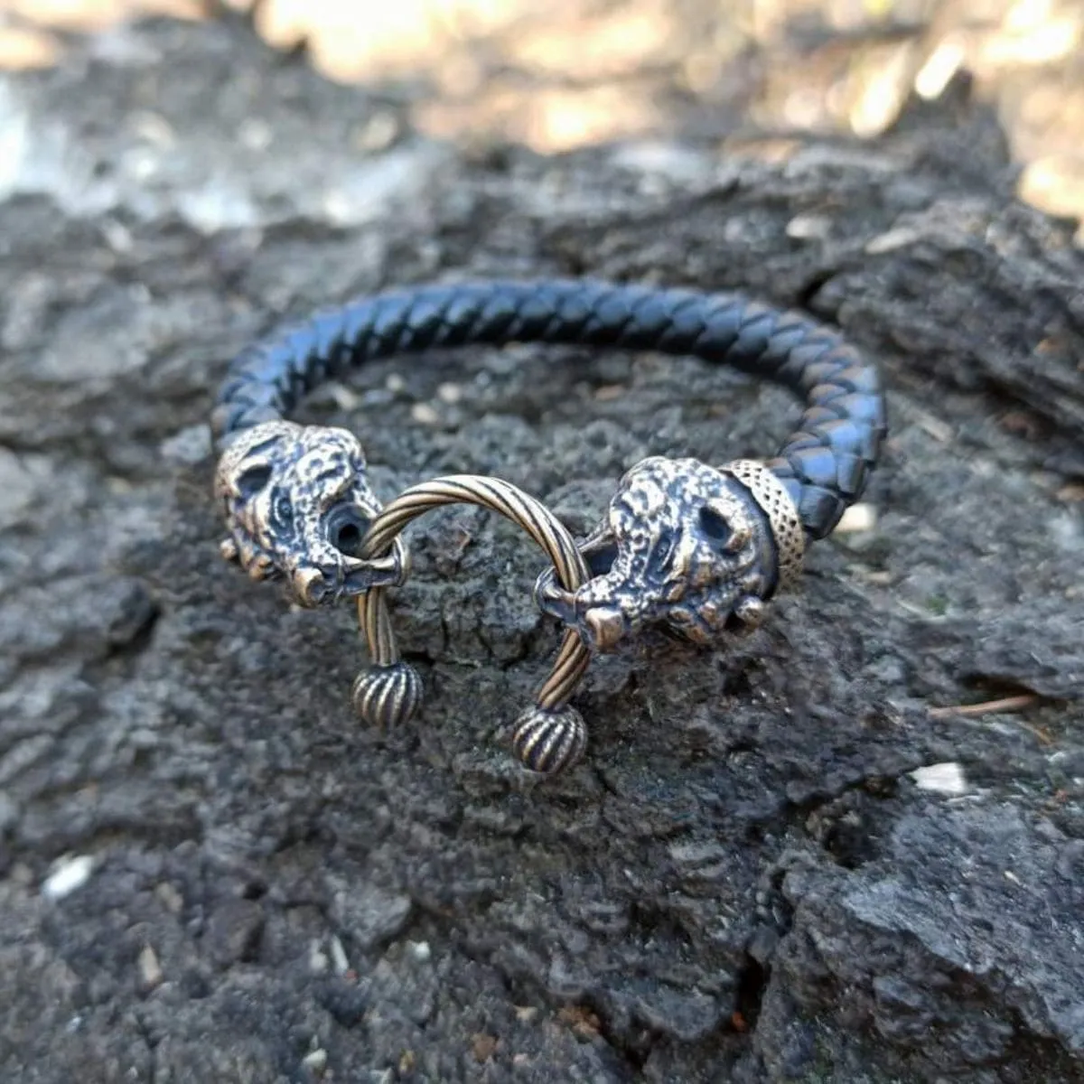 Bear head leather bracelet