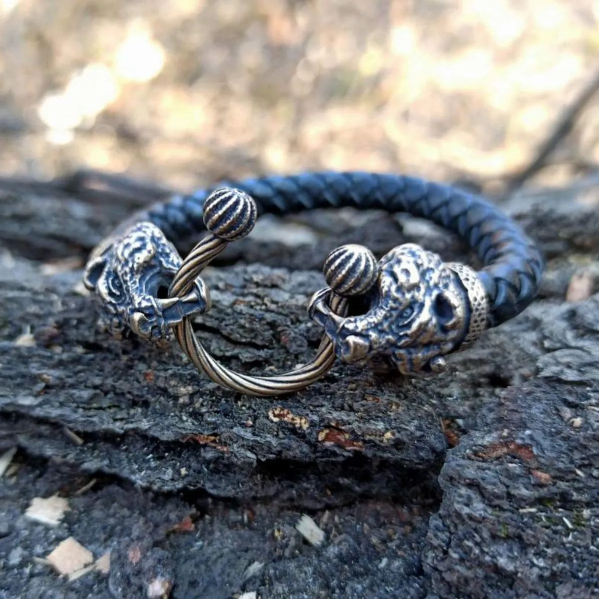 Bear head leather bracelet