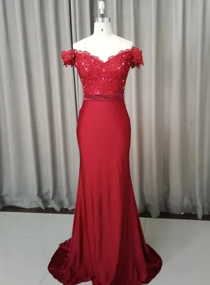 Beautiful Dark Red Mermaid Spandex Long Party Dress, Pretty Prom Dress
