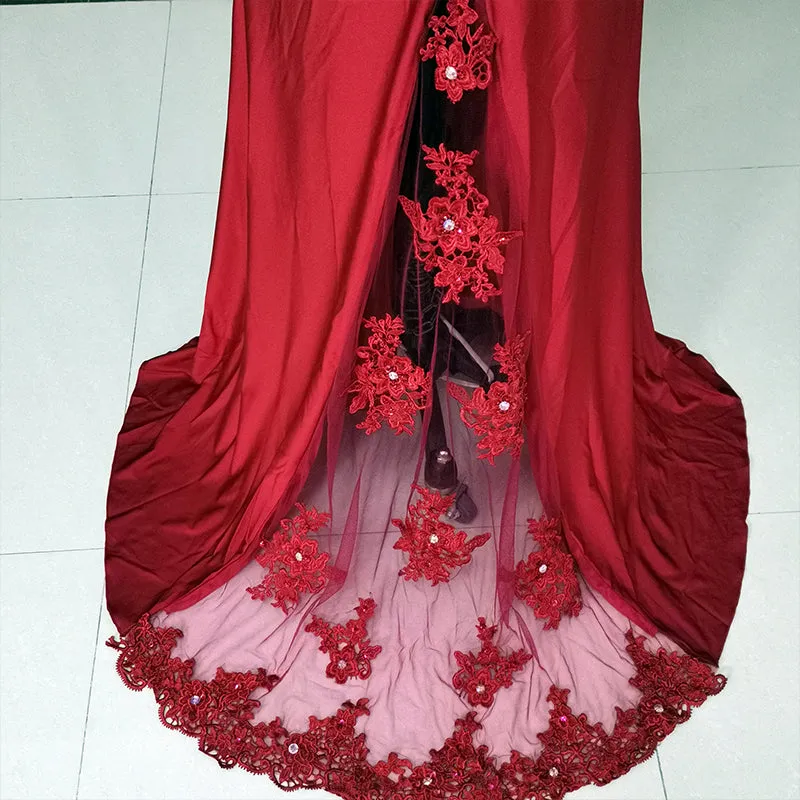 Beautiful Dark Red Mermaid Spandex Long Party Dress, Pretty Prom Dress