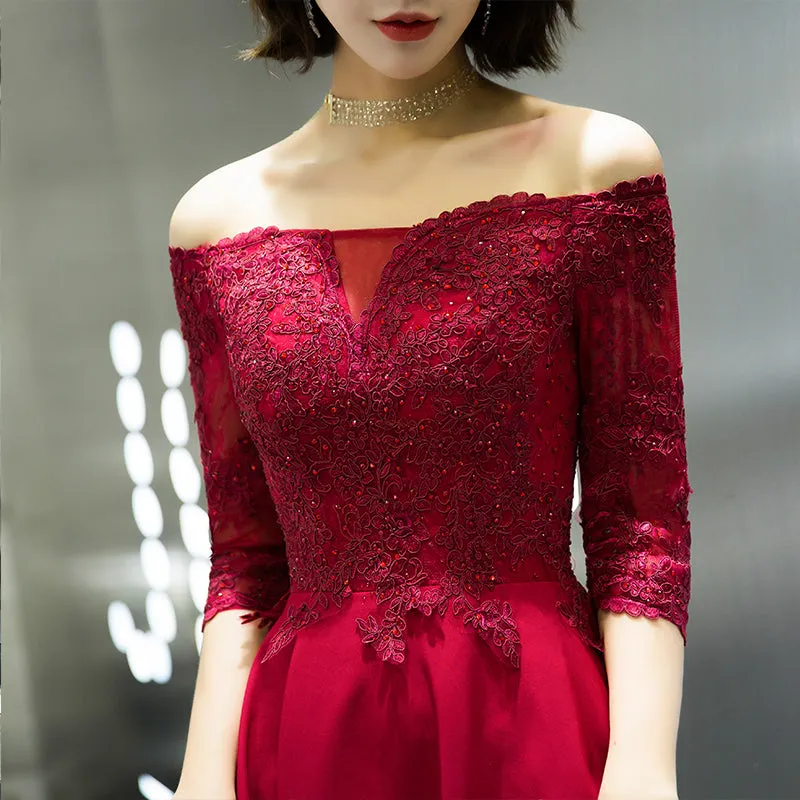 Beautiful Dark Red Off Shoulder Party Dress, New Style Prom Dress