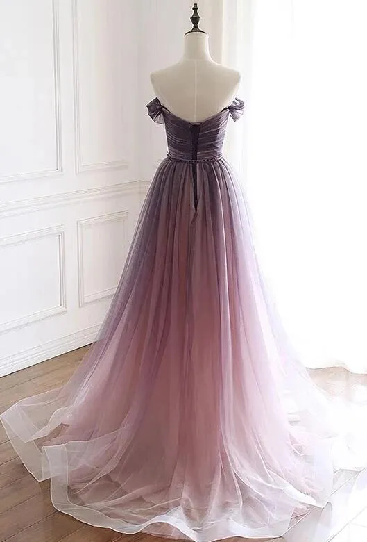 Beautiful Gradient Tulle V-neckline Long Party Gown, Prom Dress