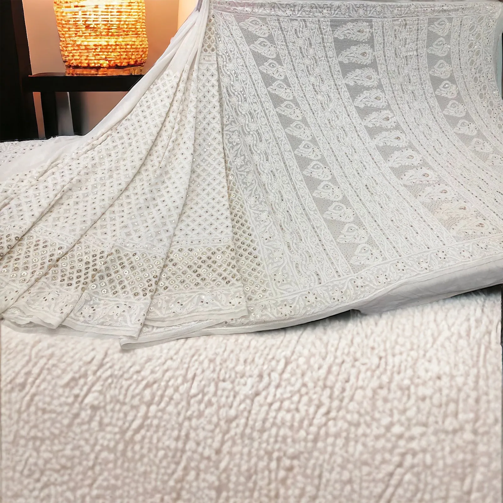 Beautiful Pure Georgette Handwork Chikankari Off-White Anarkali Suit