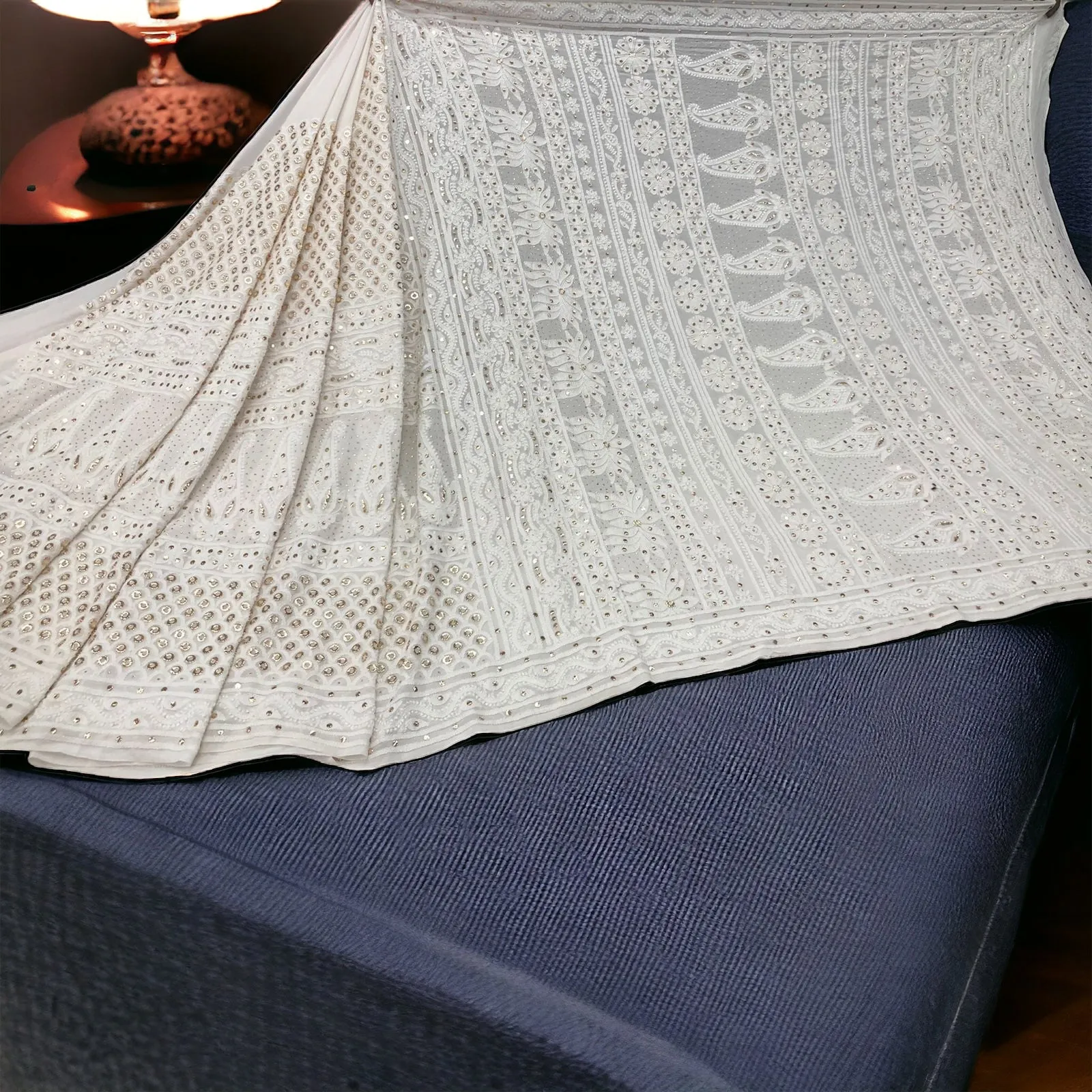 Beautiful Pure Georgette Handwork Chikankari Off-White Anarkali Suit