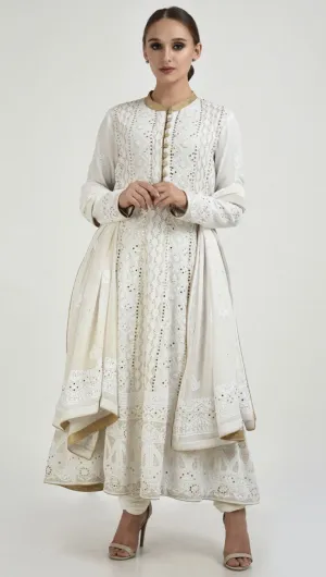 Beautiful Pure Georgette Handwork Chikankari Off-White Anarkali Suit
