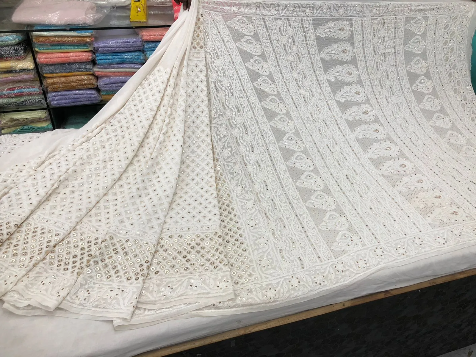 Beautiful Pure Georgette Handwork Chikankari Off-White Anarkali Suit