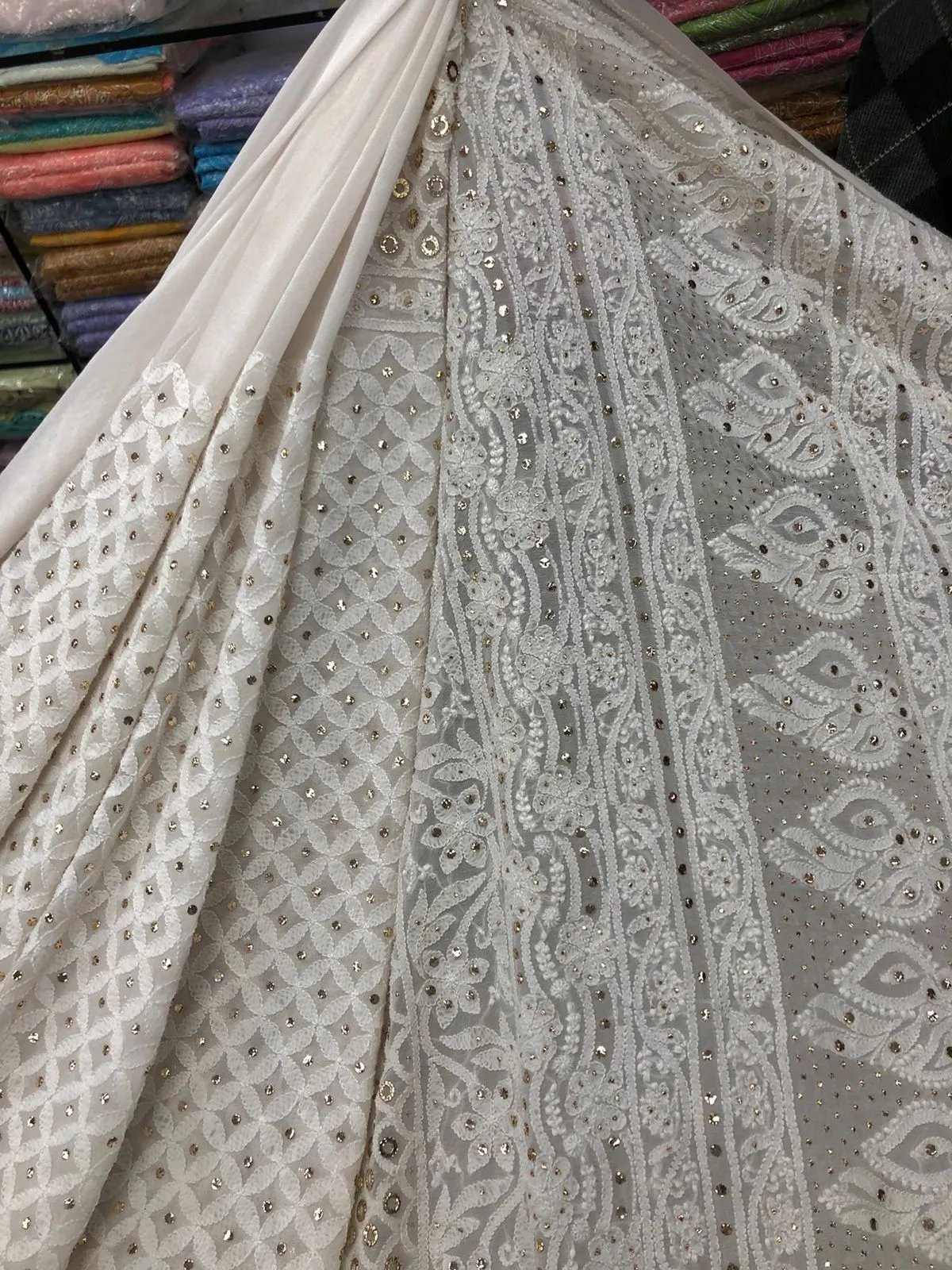 Beautiful Pure Georgette Handwork Chikankari Off-White Anarkali Suit