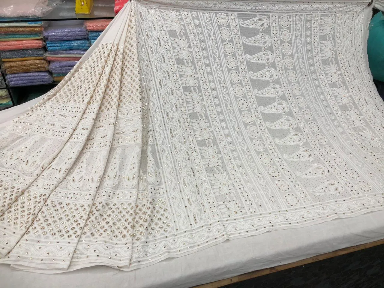 Beautiful Pure Georgette Handwork Chikankari Off-White Anarkali Suit