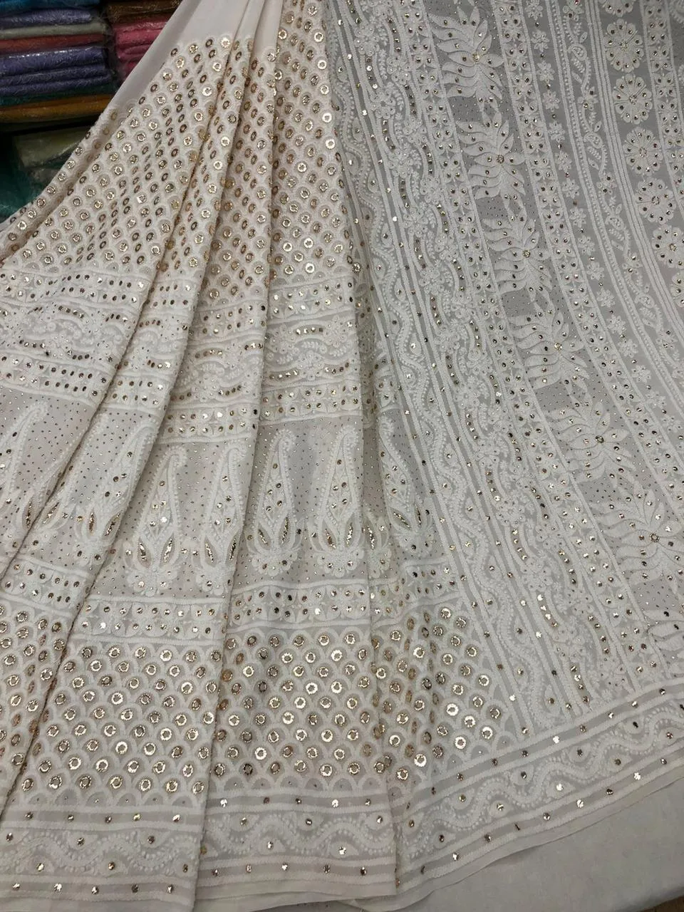 Beautiful Pure Georgette Handwork Chikankari Off-White Anarkali Suit