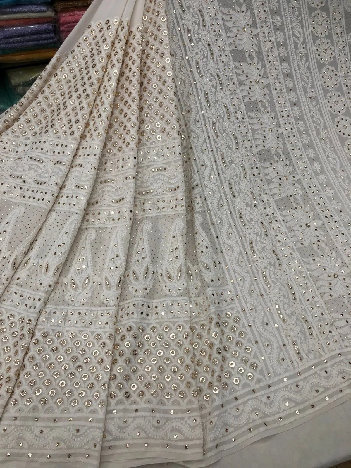 Beautiful Pure Georgette Handwork Chikankari Off-White Anarkali Suit