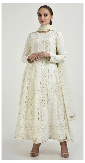 Beautiful Pure Georgette Handwork Chikankari Off-White Anarkali Suit