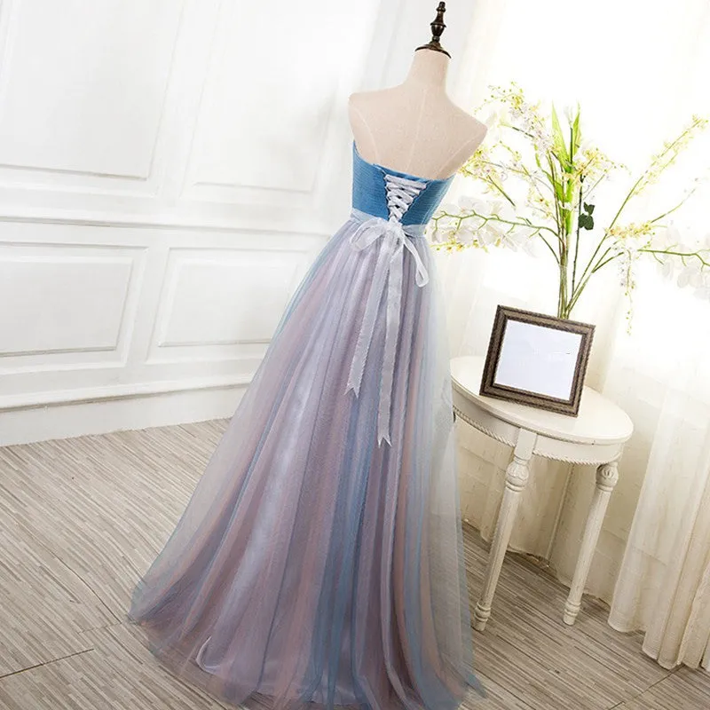 Beautiful Sweetheart Blue and Pink Bridesmaid Dress, Long Party Dress