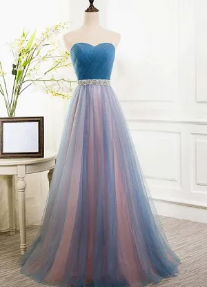 Beautiful Sweetheart Blue and Pink Bridesmaid Dress, Long Party Dress