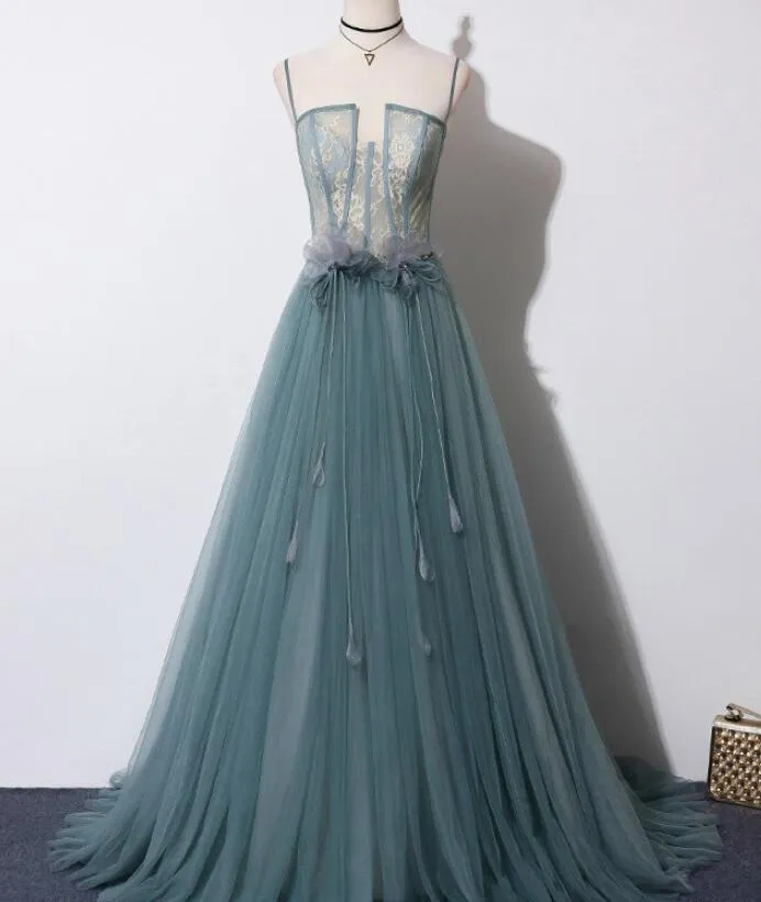 Beautiful Tulle Straps Long with Lace Party Gown, New Prom Dress