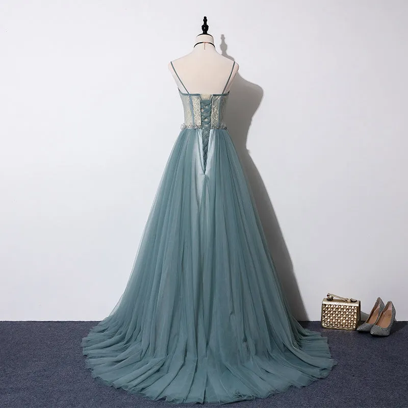 Beautiful Tulle Straps Long with Lace Party Gown, New Prom Dress