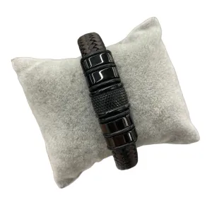 Black and Brown Thick Braided Leather Bracelet