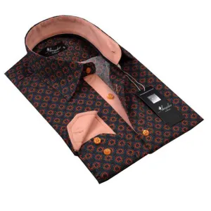 Black Blue Orange Mens Slim Fit Designer Dress Shirt - tailored Cotton Shirts for Work and Casual Wear