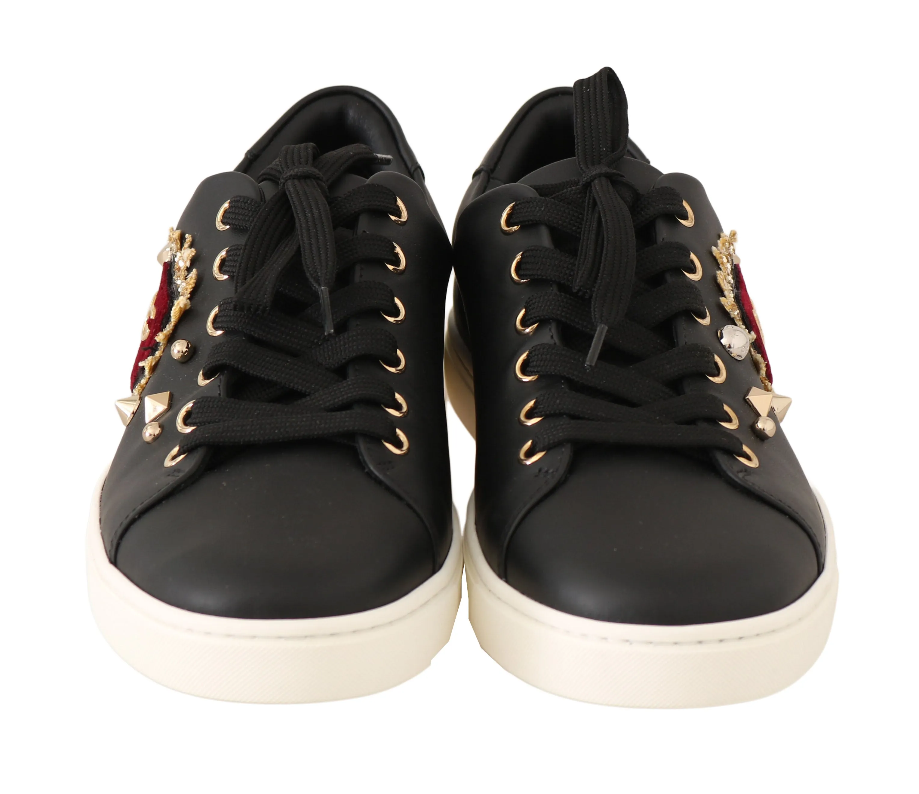 Black Leather Gold Red Heart Sneakers