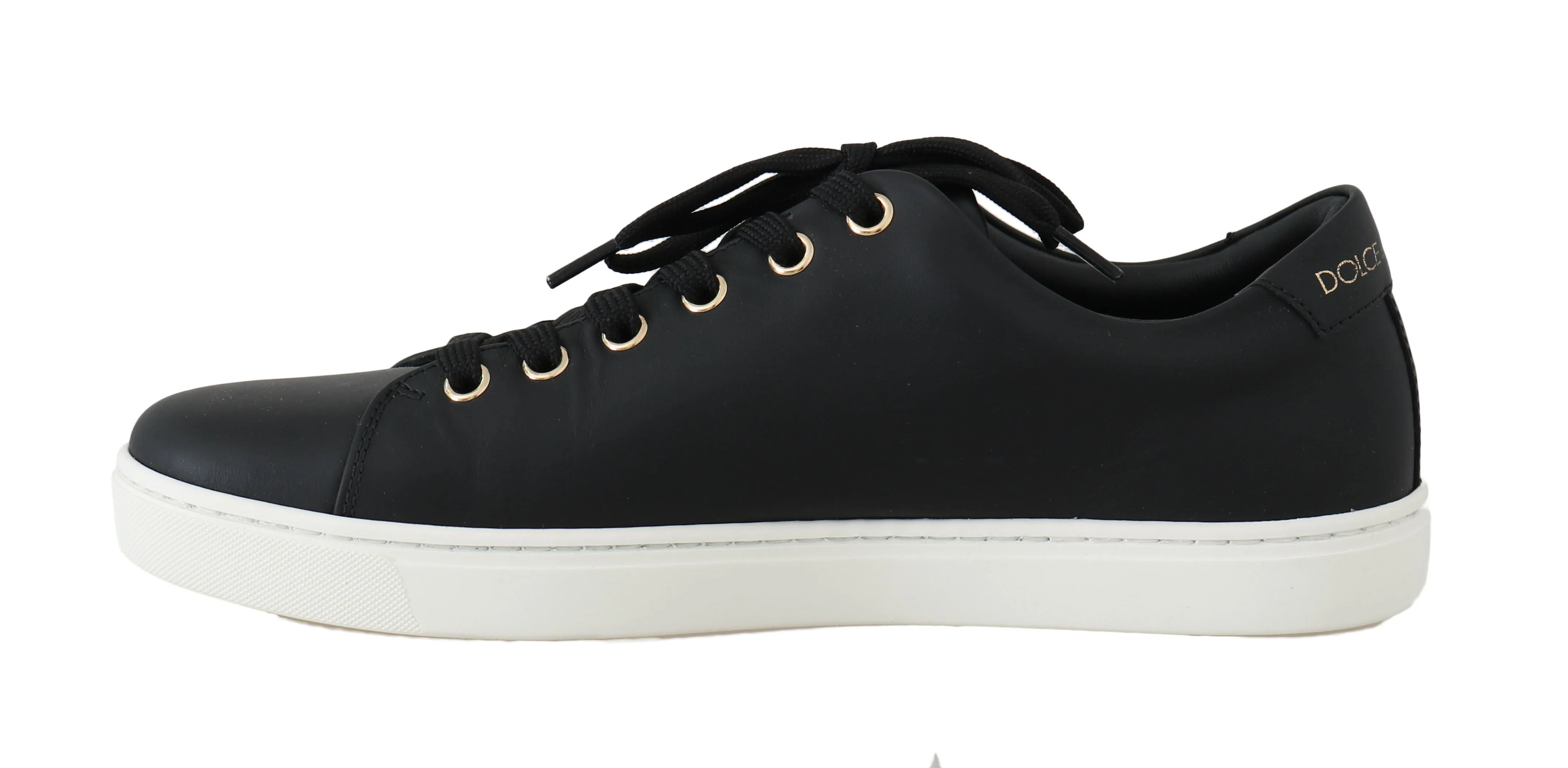 Black Leather Gold Red Heart Sneakers
