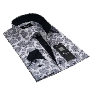 Black Paisley Mens Slim Fit Designer French Cuff Shirt - tailored Cotton Shirts for Work and Casual Wear