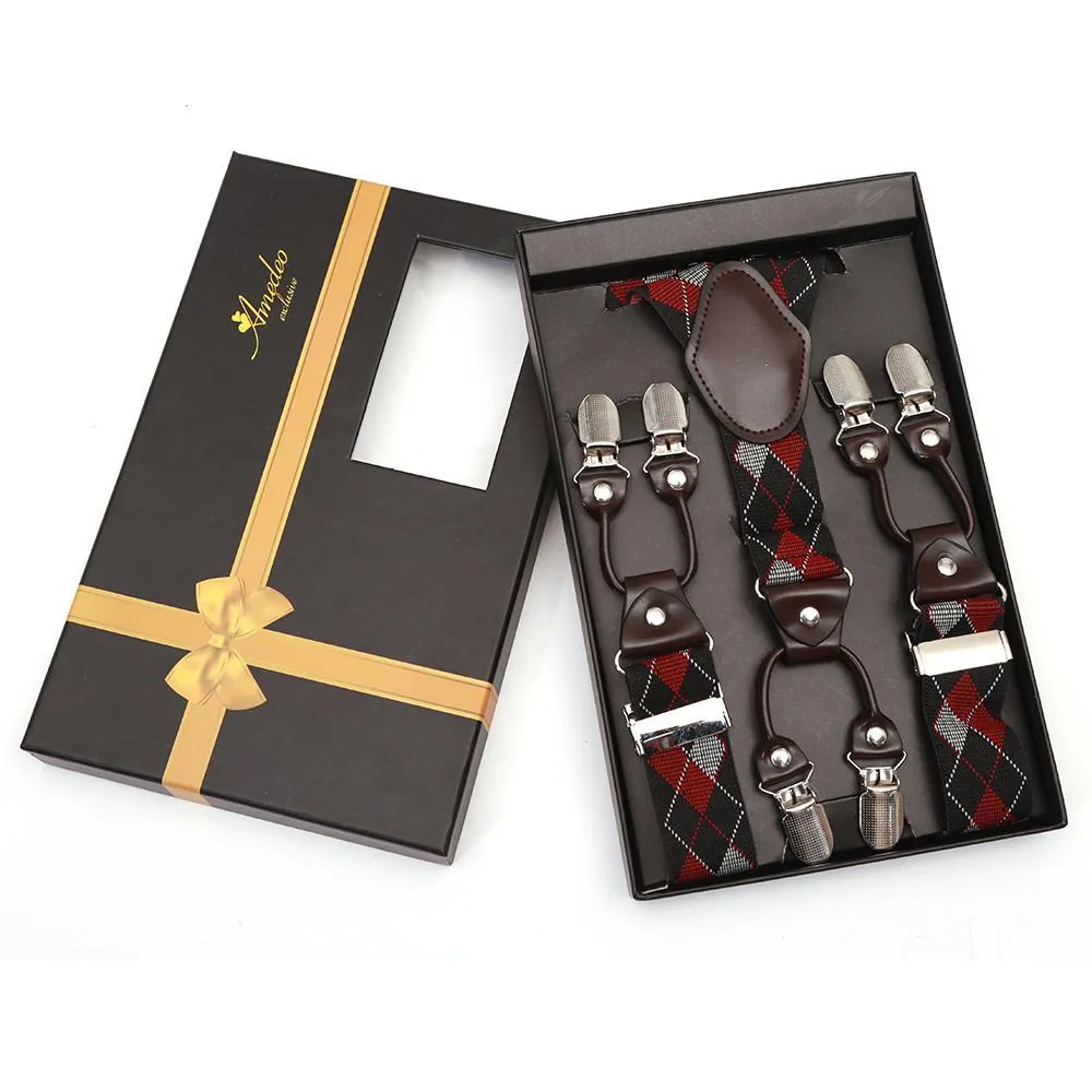 Black Red Grey Strap Dual Clip On Elastic suspenders for Men - Adjustable Y Straps For Work Pants