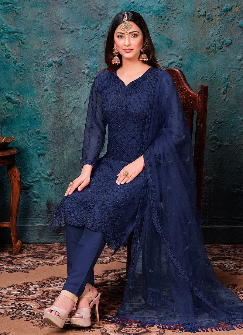 Blue Embroidery Designer Salwar Kameez
