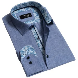 Blue Mens Slim Fit Designer Dress Shirt - Tailored Cotton Shirts For Work And Casual