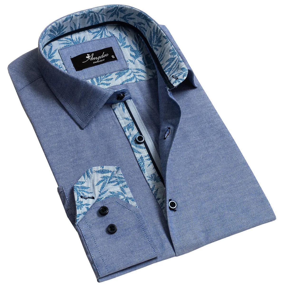 Blue Mens Slim Fit Designer Dress Shirt - Tailored Cotton Shirts For Work And Casual