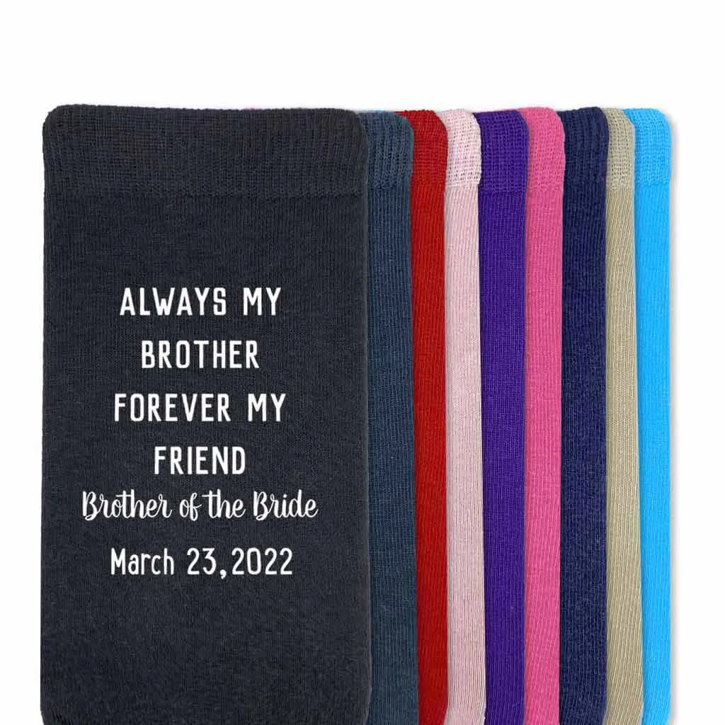 Brother of Bride Socks Custom Printed with the Wedding Date